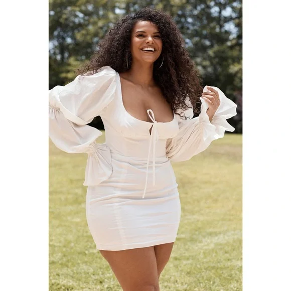 House of CB | Elsie White Puff Sleeve Corset Mini Dress ~ Medium - Picture 2 of 11